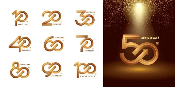 Vector illustration of Set of 10 to 100 Anniversary logotype design, Years Celebrate Anniversary Logo