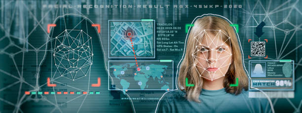 istock Woman facial recognition technology concept GUI for authentication 1253718305