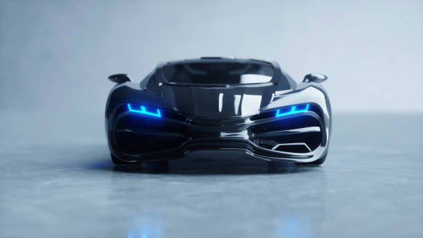 istock black futuristic electric car with blue light. Concept of future. 3d rendering. 1253719073