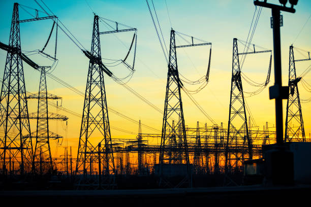 istock Industry, electric power station at sunset 1253725513