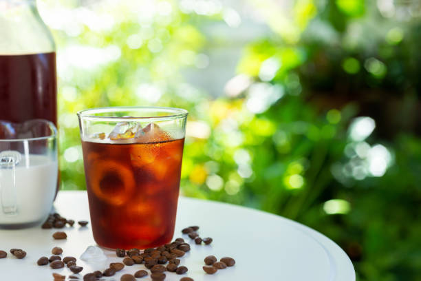 istock glass of cold brew coffee with iced 1253726437