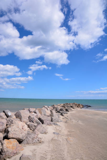 istock Empty mediterranean sand beach in south france 1253726554