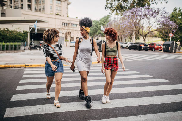 istock Three modern ladies downtown in city 1253726904