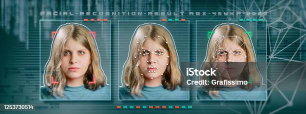 Woman Facial Recognition Technology Concept Gui For Authentication Stock Photo - Download Image Now