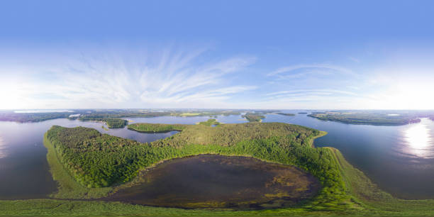 istock landscape with lakes and islands (360-degree panorama) 1253730666