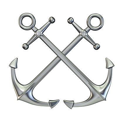 Metal crossing anchors 3D render illustration isolated on white background