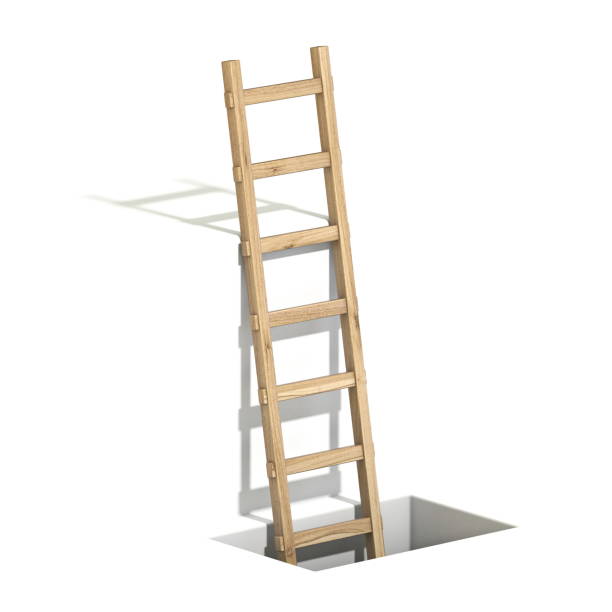 istock Wooden ladder in hole 3D 1253732539