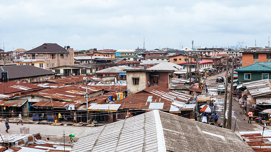 Lagos, Nigeria. Colourful market streets in Surulere district.