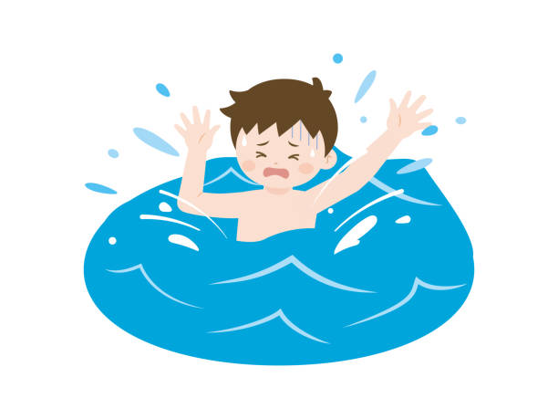 ilustrações de stock, clip art, desenhos animados e ícones de drowning sea - pre adolescent child child white background asian ethnicity