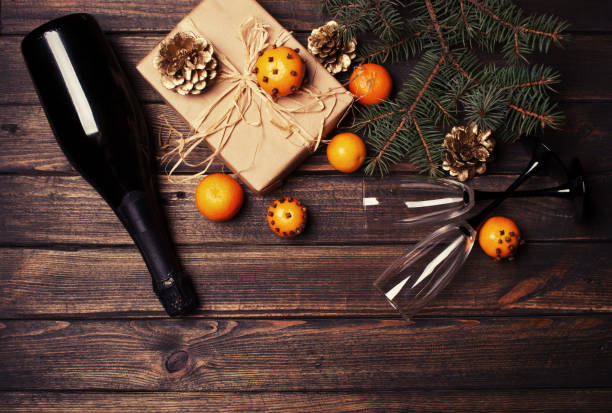 istock Christmas New Year composition with tangerines and pine cones 1253737511