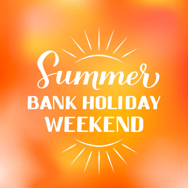 Summer Bank Holiday Weekend calligraphy hand lettering on bright sunny background. Vector template for typography poster, banner, flyer, sticker, shirt, postcard, logo design, etc Summer Bank Holiday Weekend calligraphy hand lettering on bright sunny background. Vector template for typography poster, banner, flyer, sticker, shirt, postcard, logo design, etc. national holiday stock illustrations