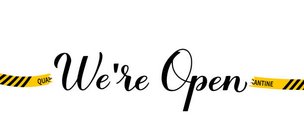 We are open calligraphy hand lettering isolated on white. Reopening of shops, services, restaurants, barbershops, hair salons after quarantine. Welcome sign for customers. Vector banner We are open calligraphy hand lettering isolated on white. Reopening of shops, services, restaurants, barbershops, hair salons after quarantine. Welcome sign for customers. Vector banner. hair posters for salon stock illustrations