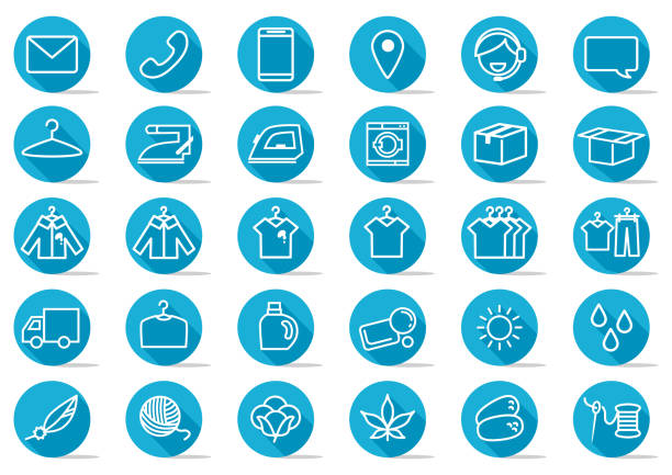 Delivery and cleaning icon set Home delivery/cleaning icon set Connection Round version light blue silk stock illustrations