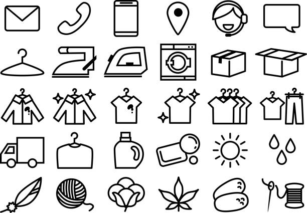 ilustraciones, imágenes clip art, dibujos animados e iconos de stock de conjunto de iconos de entrega y limpieza - sewing box