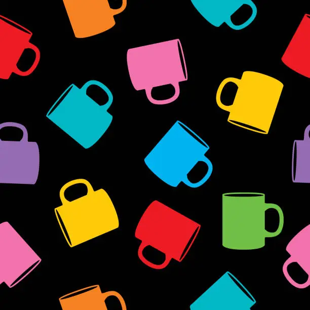 Vector illustration of Colorful Coffee Mugs Seamless Pattern