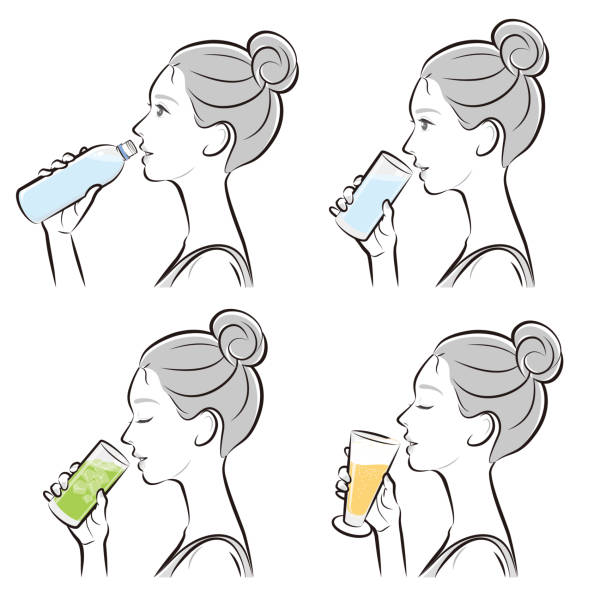 illustrations, cliparts, dessins animés et icônes de profil de la femme, boisson froide, - femme transpiration sport