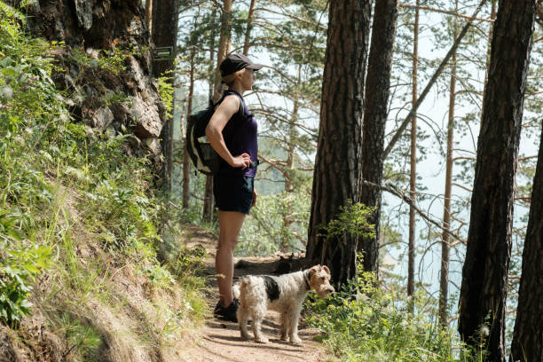 istock Hiking Woman with Dog 1253765004
