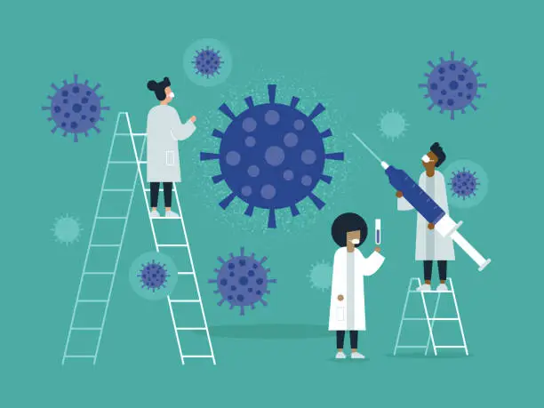 Vector illustration of Illustration of Medical Research Team Studying Coronavirus