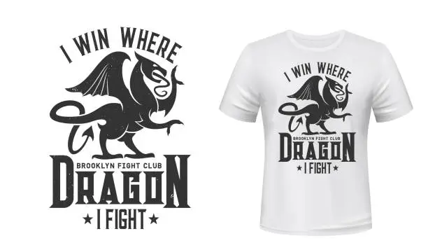 Vector illustration of Dragon t-shirt print mockup, fight club emblem