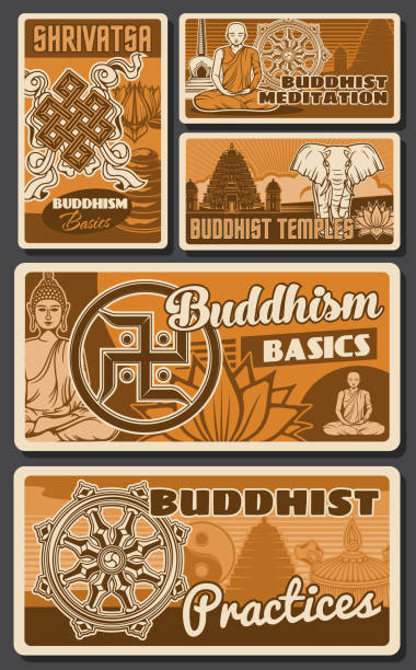 plakaty buddyzmu, religia, świątynie buddy zen - india guru symbol om symbol stock illustrations