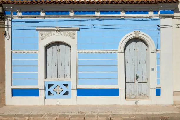 typical blue color of a house by the sea