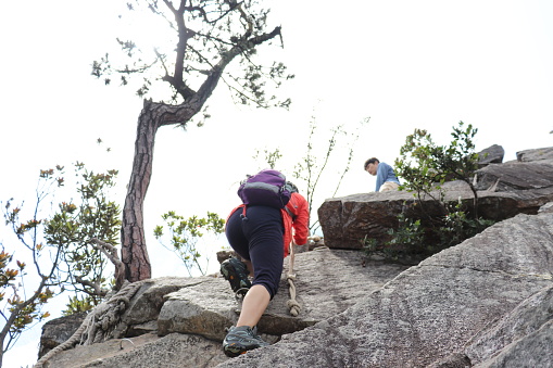 Friends hiking together in a good day.