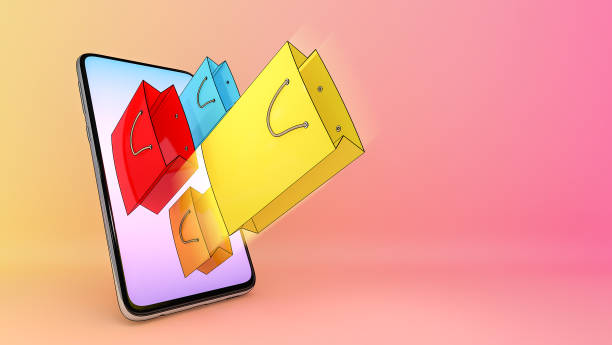 istock shopping bag of ejected from a mobile phone. 1253797497
