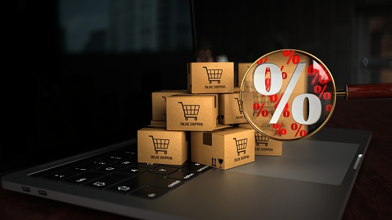 Discount offers for online shopping. 3d illustration.