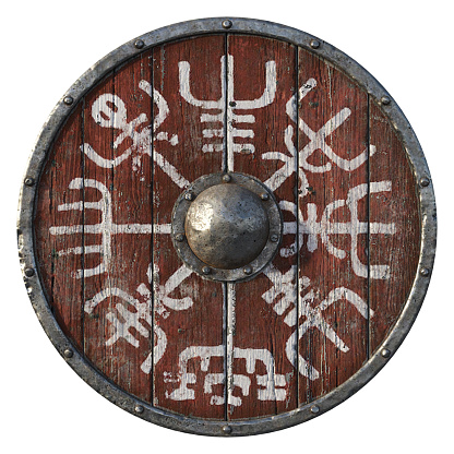Old viking shield isolated on white, 3d render.