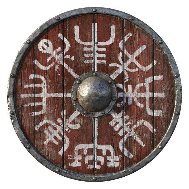 Old viking shield isolated on white, 3d render. Old viking shield isolated on white, 3d render. viking stock pictures, royalty-free photos & images