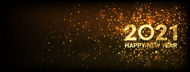 istock Greeting card Happy New Year 2021. Beautiful Square holiday web banner or billboard with text Happy New Year 2021 on the background of fireworks. - Vector 1253799803