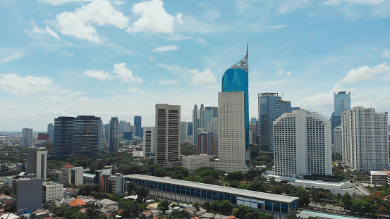 Aerial panorama of the city center with skyscrapers Jakarta. Indonesia