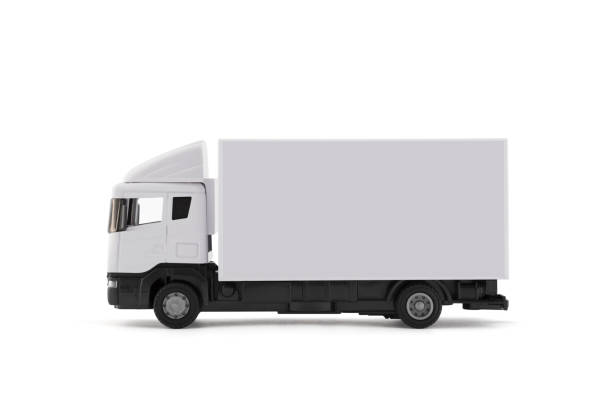 White cargo delivery truck miniature isolated on white background with clipping path