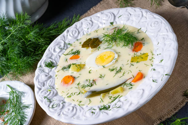 Dill soup with potato, fresh dill and egg