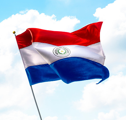 Flag of Paraguay Raised Up in The Sky