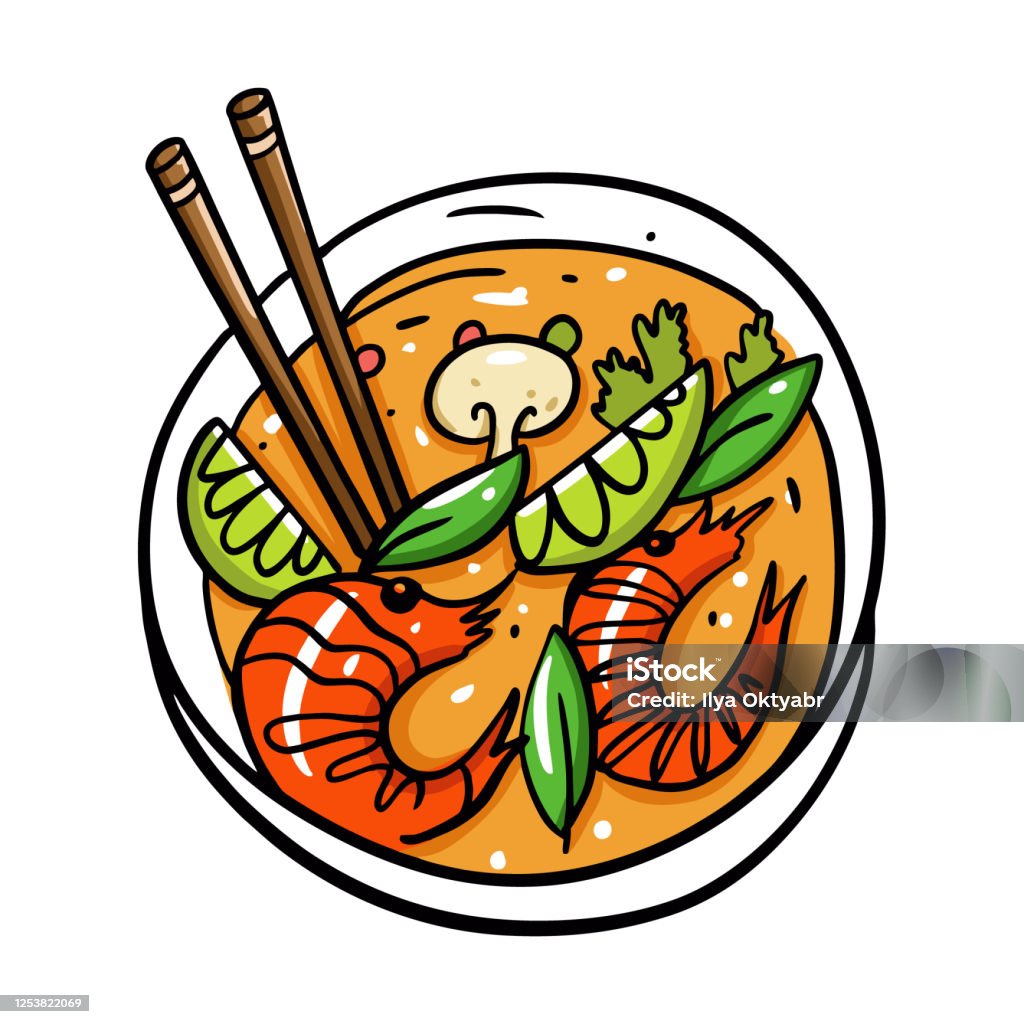 Tom Yum Thái Ẩm Thực Minh Họa Vector Hoạt Hình Bị Cô Lập Trên Nền ...