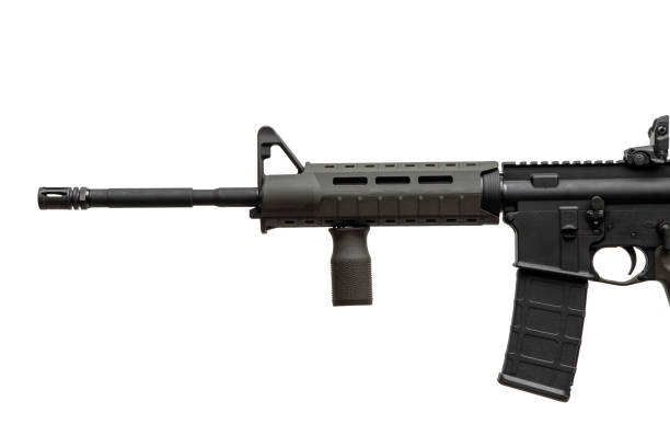 istock Modern automatic rifle isolated on white background. Weapons for police, special forces and the army. Automatic carbine with mechanical sights. Assault rifle on white back. 1253822166