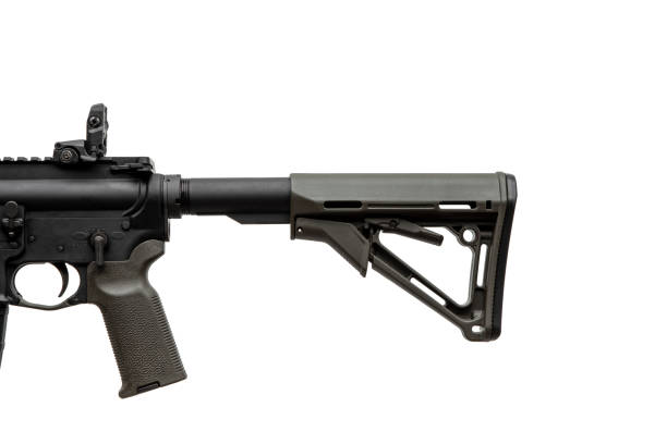 istock Modern automatic rifle isolated on white background. Weapons for police, special forces and the army. Automatic carbine with mechanical sights. Assault rifle on white back. 1253822192