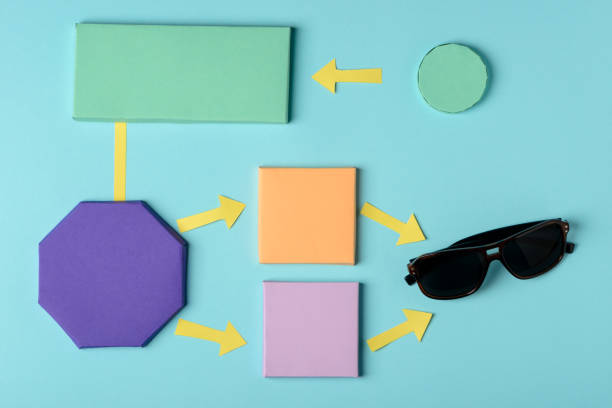 istock Color paper blocks and sunglasses. Getting ready for summer vacation 1253822444