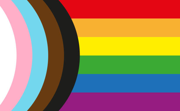 Inclusive LGBTQI+ Pride Flag including people of colour and the trans community Inclusive LGBTQI+ Pride Flag with colours to include people of colour and the trans community. pride month stock illustrations