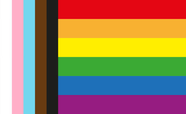 Inclusive LGBTQI+ Pride Flag including people of colour and the trans community Inclusive LGBTQI+ Pride Flag with colours to include people of colour and the trans community. lgbtqia pride event stock illustrations