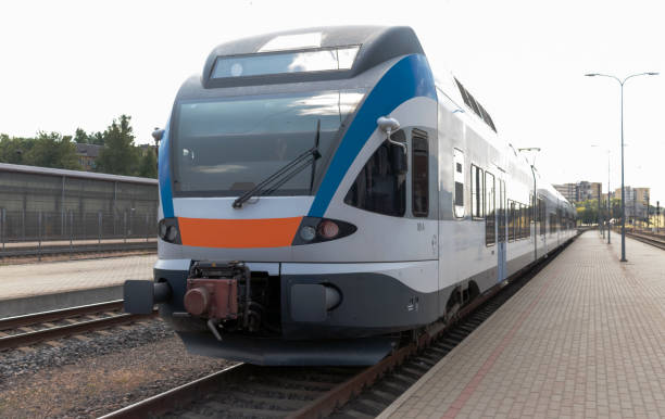 istock Local train on a city platform. Detail. Close-up. 1253825146