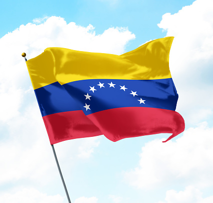 Flag of Venezuela Raised Up in The Sky