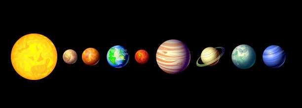 Sun and planets of the solar system set vector art illustration