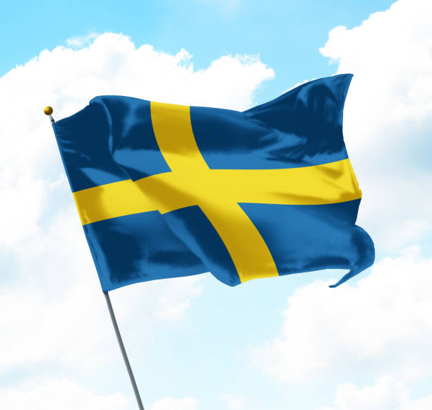 flag of sweden - day sky swedish flag banner imagens e fotografias de stock