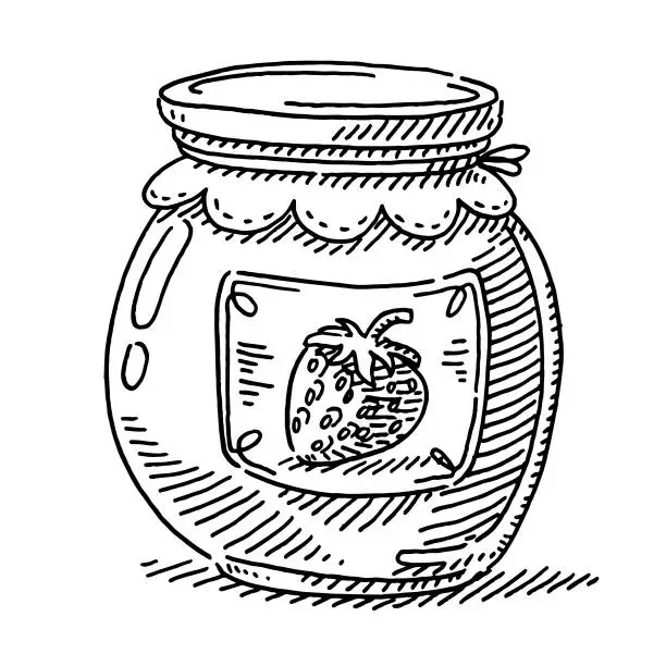 Vector illustration of Strawberry Jam Jar Drawing