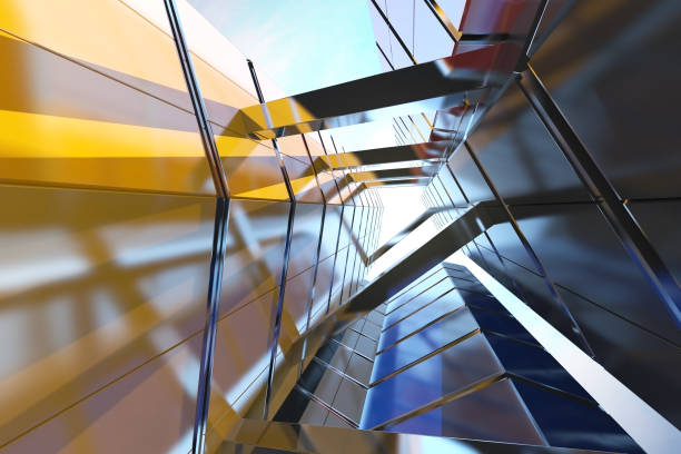 istock Abstract futuristic architecture, Skyscraper glass office building. 3D render. 1253834439