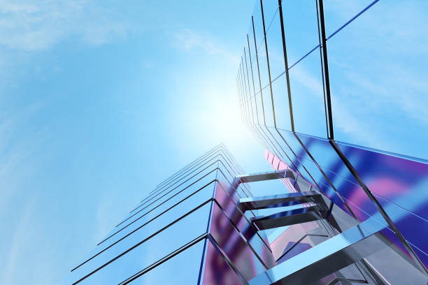 Abstract futuristic architecture, Skyscraper glass office building. 3D render.