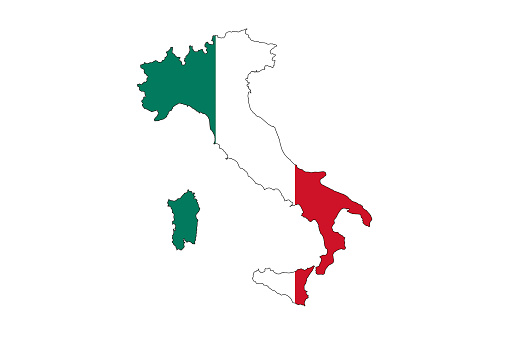 Map outline of Italy and the Italian national flag