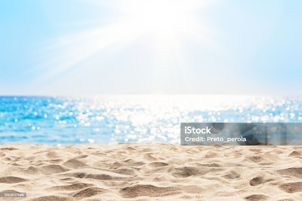 Blurred blue sky and sea with bokeh light. Blurred blue sky and sea with bokeh light. Landscape of tropical summer. Summer vacation concept. Beach Stock Photo